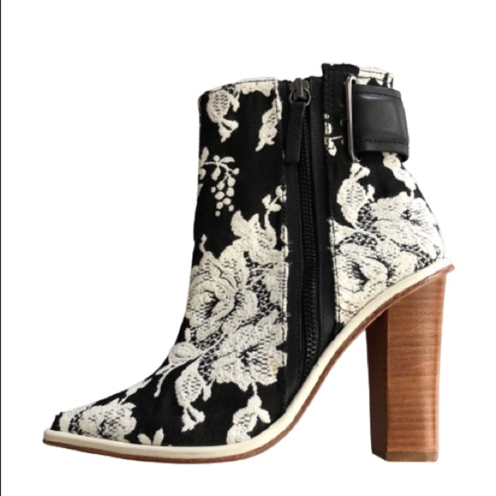 Tibi Black White Embroidery Western Cowgirl High Heel Boots Booties Women's 6.5